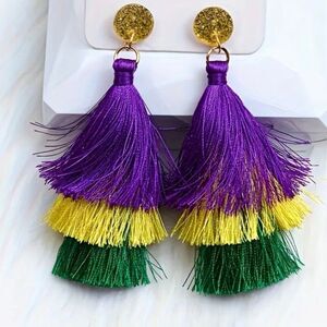 Mardi Gras Colorful Tassel Casual Party Earrings Vibrant Purple Green Yellow New